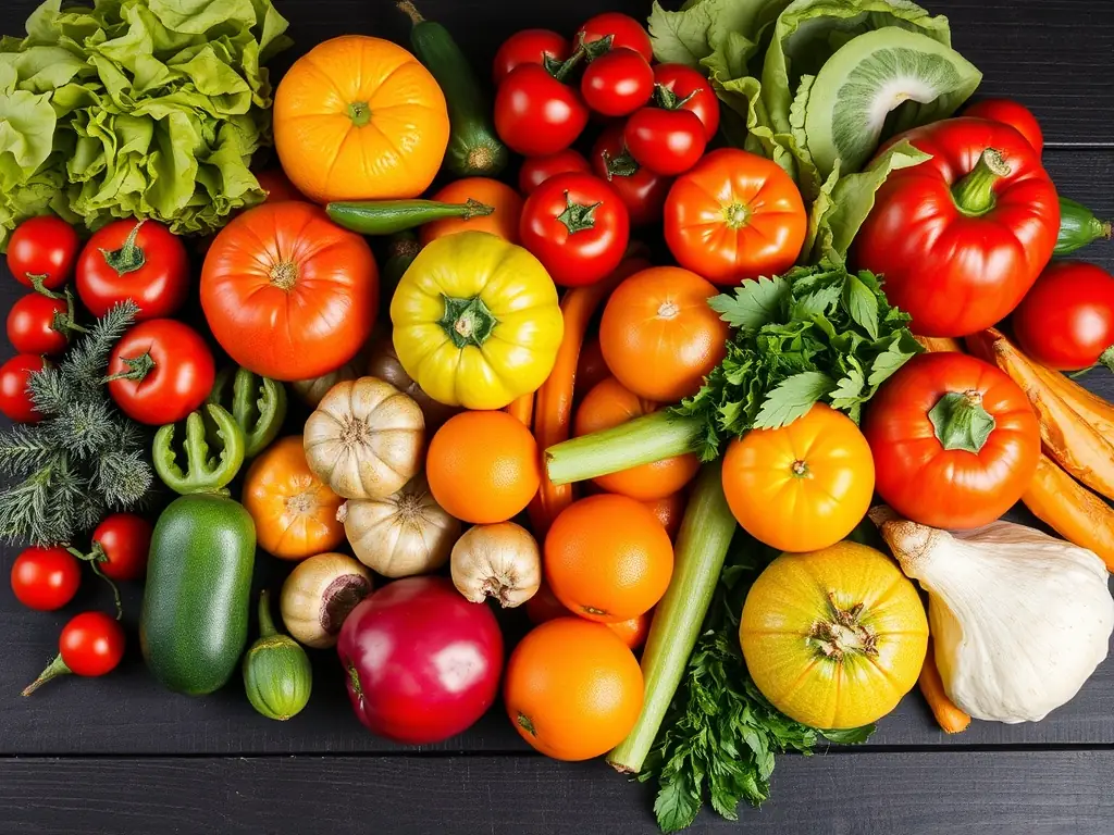 A vibrant display of fresh oranges, tomatoes, and mint leaves freshly harvested from Moroccan farms, showcasing the freshness and quality of the produce.